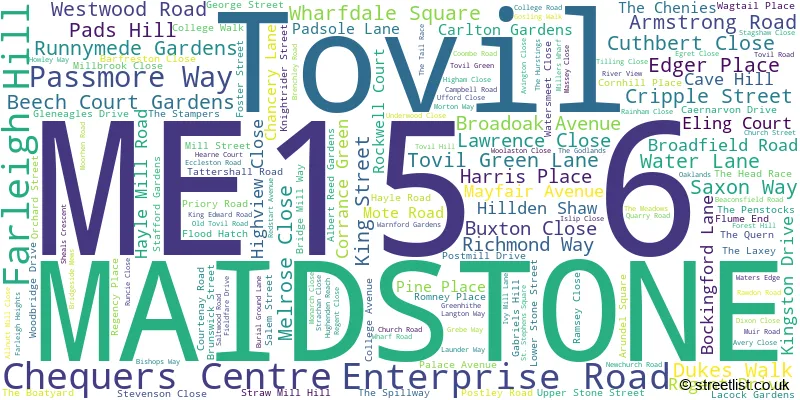 A word cloud for the ME15 6 postcode